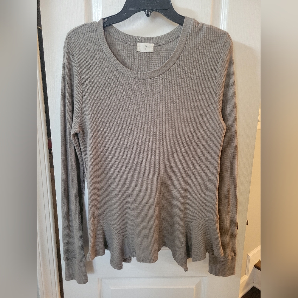 T.la by Anthropologie Kenwood Waffle Knit Long Sleeve Thermal Top Green Large